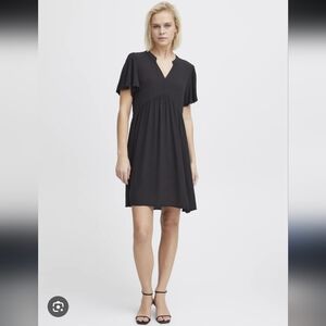 ICHI Relaxed Fit Black V-Neck Dress